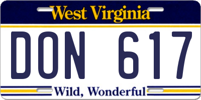 WV license plate DON617