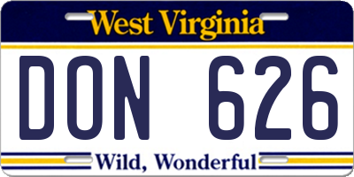 WV license plate DON626