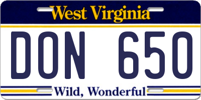 WV license plate DON650