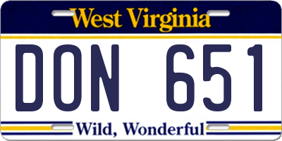 WV license plate DON651