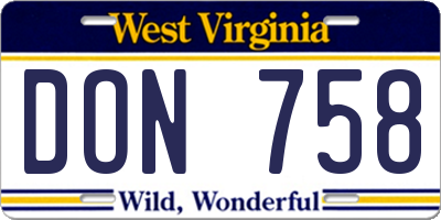 WV license plate DON758