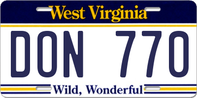 WV license plate DON770