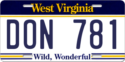 WV license plate DON781