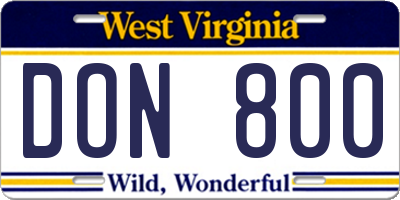 WV license plate DON800