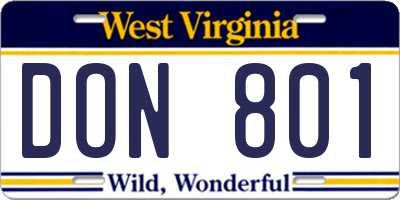 WV license plate DON801