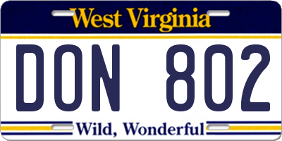 WV license plate DON802