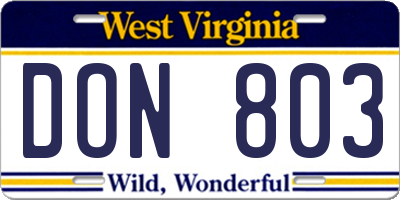 WV license plate DON803