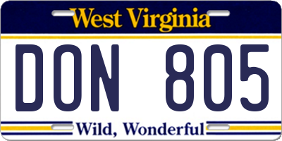 WV license plate DON805