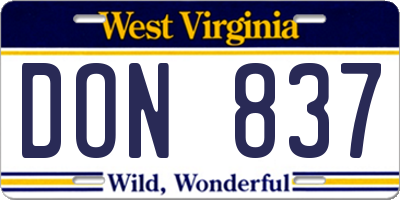 WV license plate DON837
