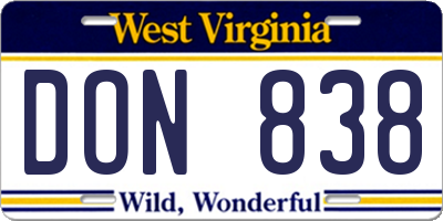 WV license plate DON838