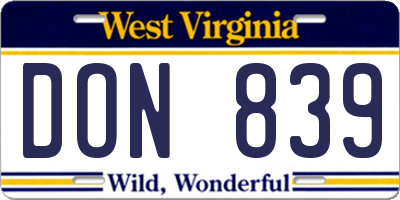WV license plate DON839