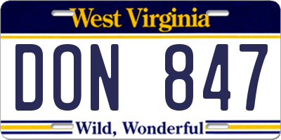 WV license plate DON847