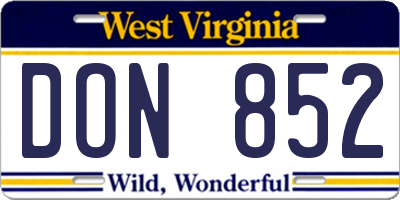 WV license plate DON852