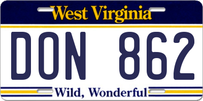 WV license plate DON862