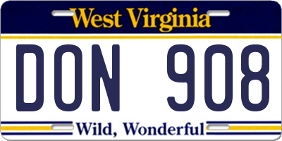 WV license plate DON908