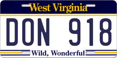 WV license plate DON918