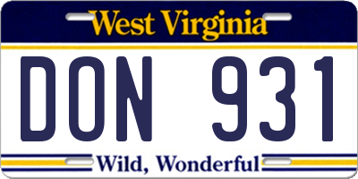 WV license plate DON931