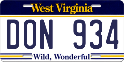 WV license plate DON934