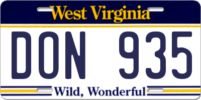 WV license plate DON935