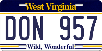 WV license plate DON957