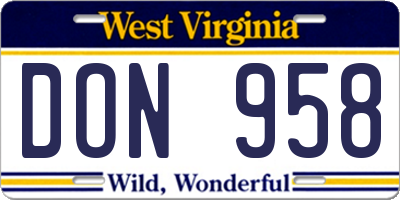 WV license plate DON958