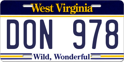 WV license plate DON978