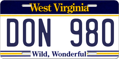 WV license plate DON980