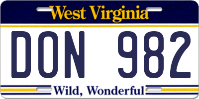 WV license plate DON982