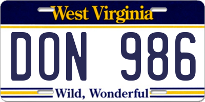 WV license plate DON986