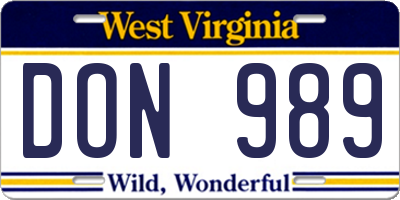 WV license plate DON989