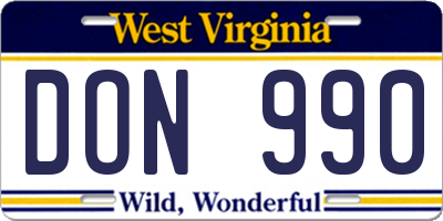 WV license plate DON990