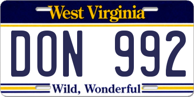 WV license plate DON992