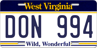 WV license plate DON994