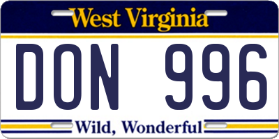 WV license plate DON996