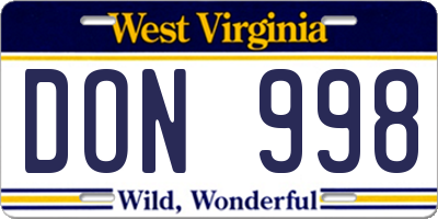 WV license plate DON998