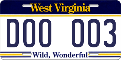 WV license plate DOO003
