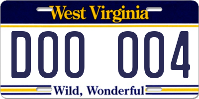 WV license plate DOO004
