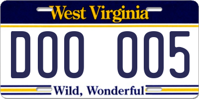 WV license plate DOO005