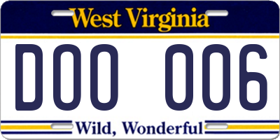 WV license plate DOO006