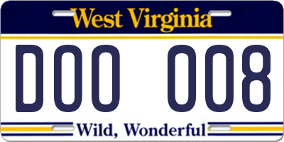 WV license plate DOO008