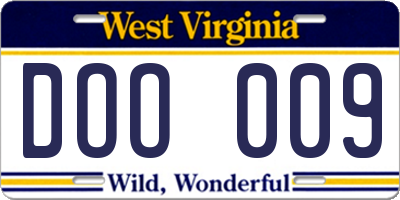 WV license plate DOO009