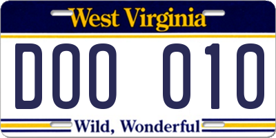 WV license plate DOO010