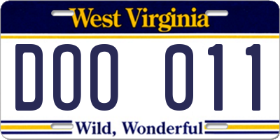 WV license plate DOO011