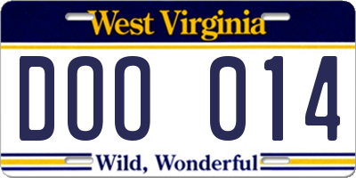 WV license plate DOO014