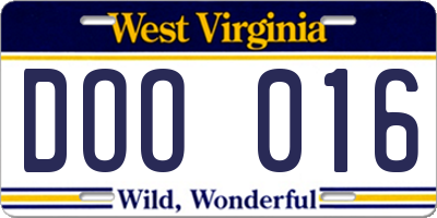 WV license plate DOO016