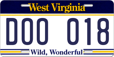 WV license plate DOO018
