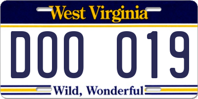 WV license plate DOO019