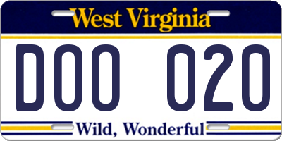 WV license plate DOO020