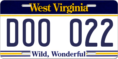 WV license plate DOO022