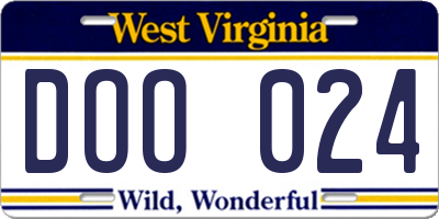WV license plate DOO024